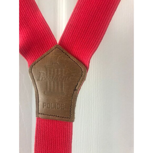 Vintage Very Rare President Co. POLICE Red Button On Suspenders Leather Elastic - Picture 3 of 10
